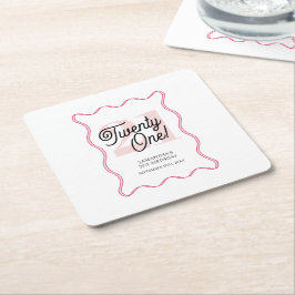 Eenentwintig Retro Wavy Minimalist 21e Verjaardag Kartonnen Onderzetters