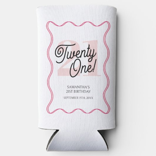 Eenentwintig Retro Wavy Minimalist 21e Verjaardag Seltzer Blikjeskoeler (Voorkant)