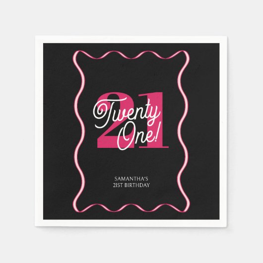 Eenentwintig Retro Wavy Minimalist 21e Verjaardag Servet (Voorkant)