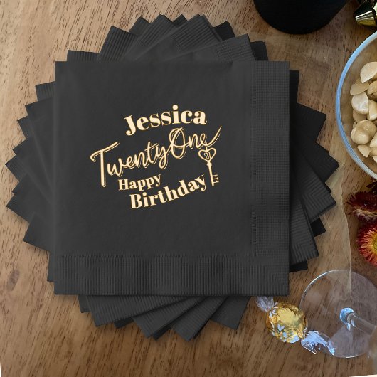 Eenentwintig sleutel 21ste Verjaardagsfeest zwart  Folie Servetten