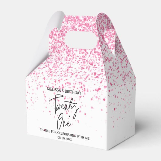 Eenentwintig sprankelende hete roze glitter verjaa bedankdoosjes (Voorkant Zijde)