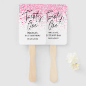 Eenentwintig sprankelende hete roze glitter verjaa handwaaier (Voorkant en achterkant)