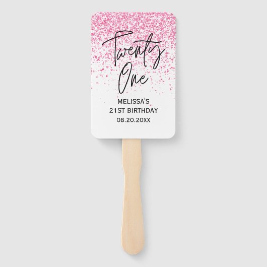 Eenentwintig sprankelende hete roze glitter verjaa handwaaier (Achterkant)