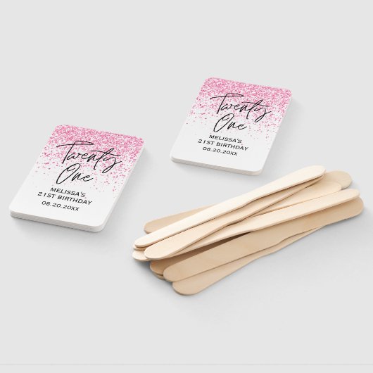 Eenentwintig sprankelende hete roze glitter verjaa handwaaier (Niet-gemonteerd)