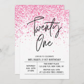 Eenentwintig sprankelende hete roze glitter verjaa kaart (Voorkant / Achterkant)