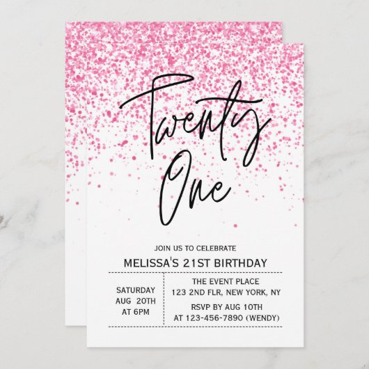 Eenentwintig sprankelende hete roze glitter verjaa kaart (Voorkant / Achterkant)