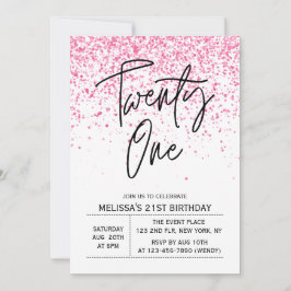 Eenentwintig sprankelende hete roze glitter verjaa kaart