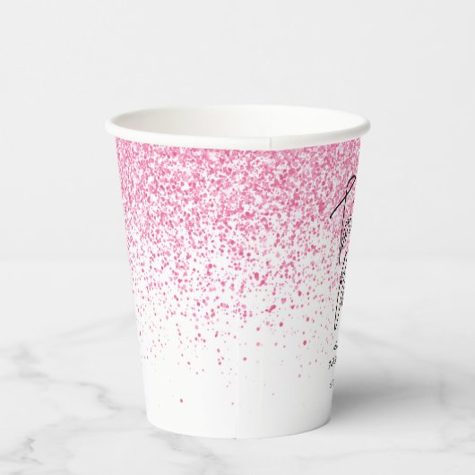 Eenentwintig sprankelende hete roze glitter verjaa papieren bekers (Rechts)