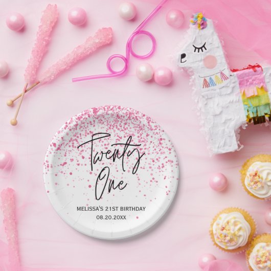 Eenentwintig sprankelende hete roze glitter verjaa papieren bordje (Feest)