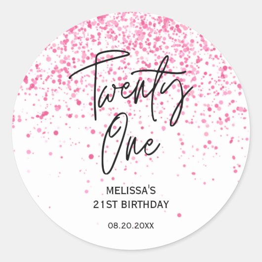 Eenentwintig sprankelende hete roze glitter verjaa ronde sticker (Voorkant)