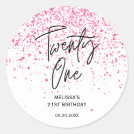 Eenentwintig sprankelende hete roze glitter verjaa ronde sticker