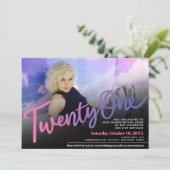 Eenentwintig Verjaardag aangepaste foto roze paars Kaart (Staand voorkant)