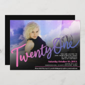 Eenentwintig Verjaardag aangepaste foto roze paars Kaart (Voorkant / Achterkant)