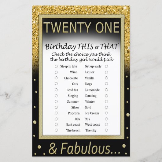 Eenentwintig verjaardag dit of dat spel (Voorkant)