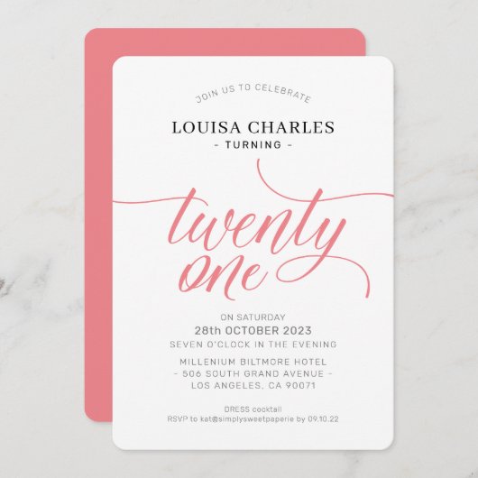 EENENTWINTIG verjaardag elegant chique script kora Kaart (Voorkant / Achterkant)