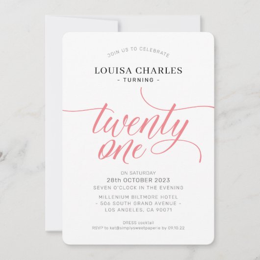 EENENTWINTIG verjaardag elegant chique script kora Kaart (Voorkant)