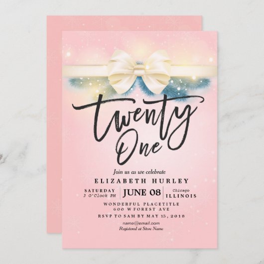 Eenentwintig verjaardag roze gouden bloemen kaart (Voorkant / Achterkant)