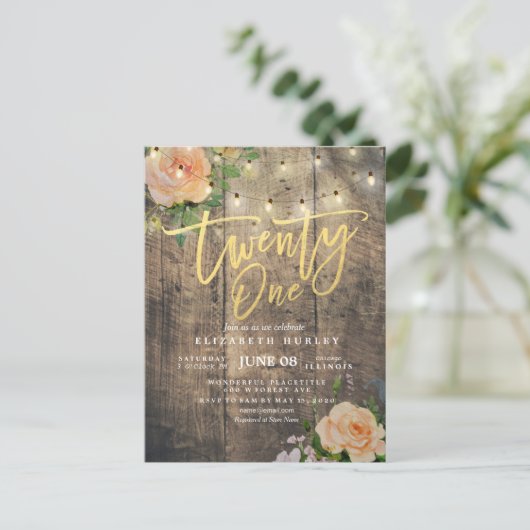 Eenentwintig verjaardag van het Koord licht van he Uitnodiging Briefkaart (Staand voorkant)