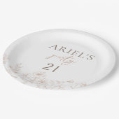 Eenentwintig verjaardagsfeest bloemen gepersonalis papieren bordje (Gekanteld)