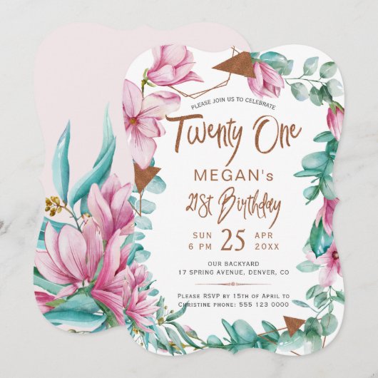 Eenentwintig waterverf bloemenfeest 21ste verjaard kaart (Voorkant / Achterkant)