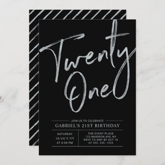 eenentwintig | Zilver & Zwart 21ste verjaardagsfee Kaart (Voorkant / Achterkant)