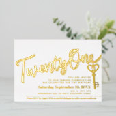 Eenentwintigste 21e verjaardag foto van gouden gou folie uitnodiging (Staand Voorkant)