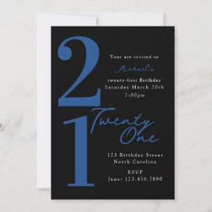 Eenentwintigste 21e Verjaardag Zwart Blauw Modern Kaart