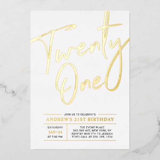 Eenentwintigste 21ste verjaardag van het moderne g folie uitnodiging (Voorkant)
