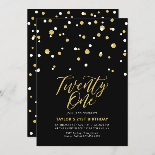 Eenentwintigste 21ste verjaardag zwart-witfeest kaart (Voorkant / Achterkant)