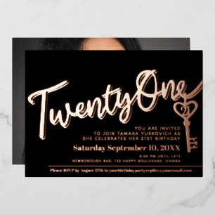 Eenentwintigste 21ste verjaardag zwarte gouden fot folie uitnodiging