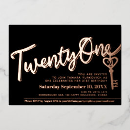Eenentwintigste 21ste verjaardag zwarte gouden fot folie uitnodiging