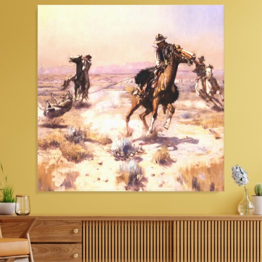 “Eénhandige” westerse kunst van Charles M Russell Canvas Afdruk (Insitu (Woonkamer))