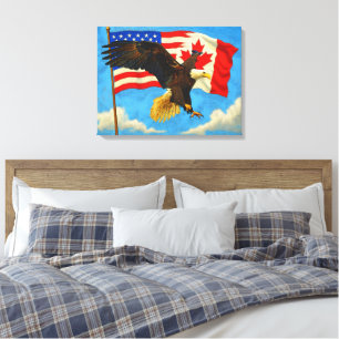 Eenheid - Canadese vlag, Amerikaanse vlag en adela Canvas Afdruk