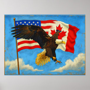 Eenheid - Canadese vlag, Amerikaanse vlag en adela Poster