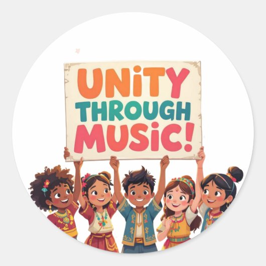 Eenheid door muziek ronde sticker (Voorkant)