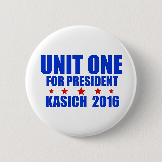 Eenheid Eén voor President Kasich 2016 Ronde Button 5,7 Cm (Voorkant)