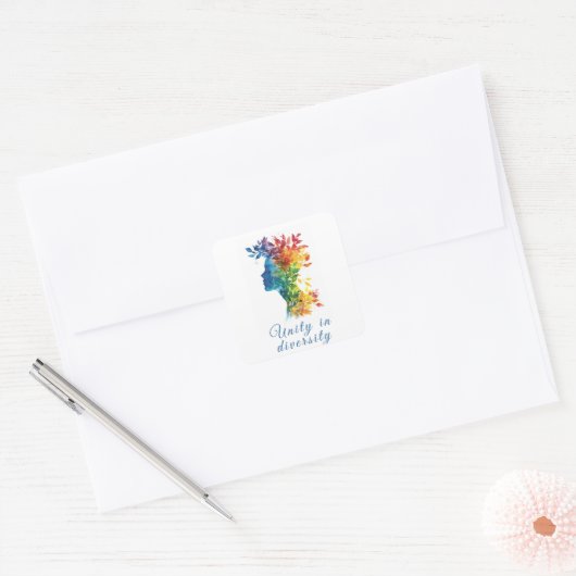 Eenheid in verscheidenheid I regenboog gekleurde i Vierkante Sticker (Envelop)