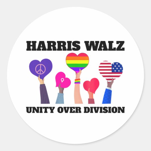 Eenheid over divisie Kamala Harris Tim Walz Ronde Sticker (Voorkant)