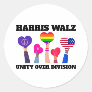 Eenheid over divisie Kamala Harris Tim Walz Ronde Sticker