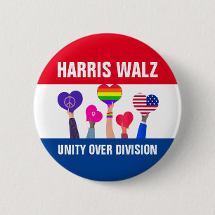 Eenheid over Division Harris Walz Tim Walz Red Blu Ronde Button 5,7 Cm