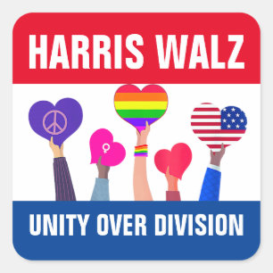 Eenheid over Division Harris Walz Tim Walz Red Blu Vierkante Sticker
