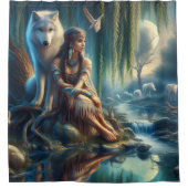 Eenheid van een Indiaan en haar wolf Douchegordijn (Voorkant)