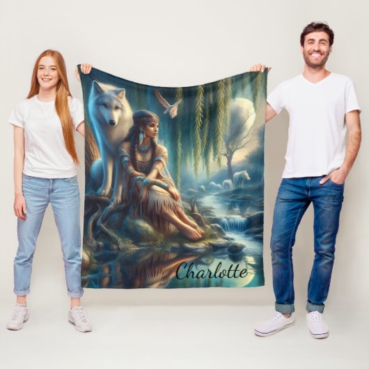 Eenheid van een Indiaan en haar wolf Fleece Deken (In situ)