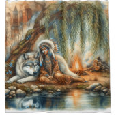 Eenheid van Indiaanse en wolf geest Douchegordijn (Voorkant)