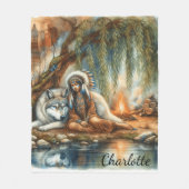 Eenheid van Indiaanse en wolf geest Fleece Deken (Voorkant)