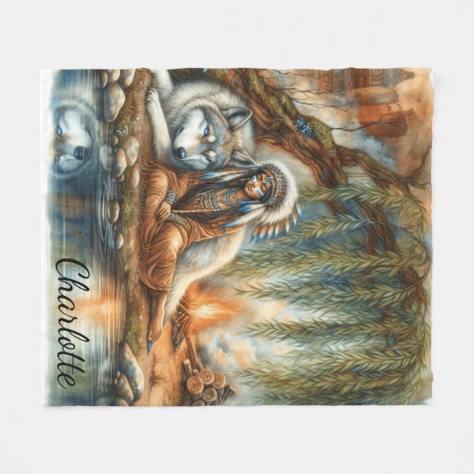 Eenheid van Indiaanse en wolf geest Fleece Deken (Voorkant (Horizontaal))
