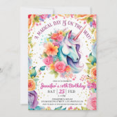 Eenhoorn 10e verjaardag Bloemen Regenboog en Sterr Kaart (Voorkant)