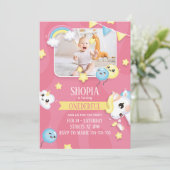 Eenhoorn 1e verjaardag foto uitnodiging (Staand voorkant)