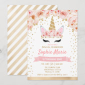 Eenhoorn 1e Verjaardag - Gold Pink Kaart (Voorkant / Achterkant)