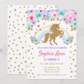 Eenhoorn 1e verjaardag - Goud Blauwgroen Paarse Ro Kaart (Voorkant / Achterkant)